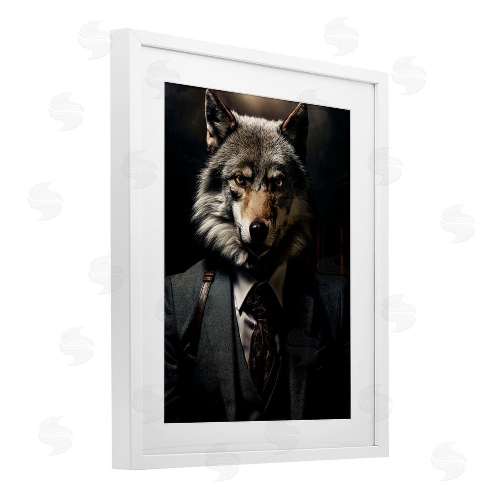Ray Powers Trendy Wall Street Wolf White Framed Print Under Glass Wall Art