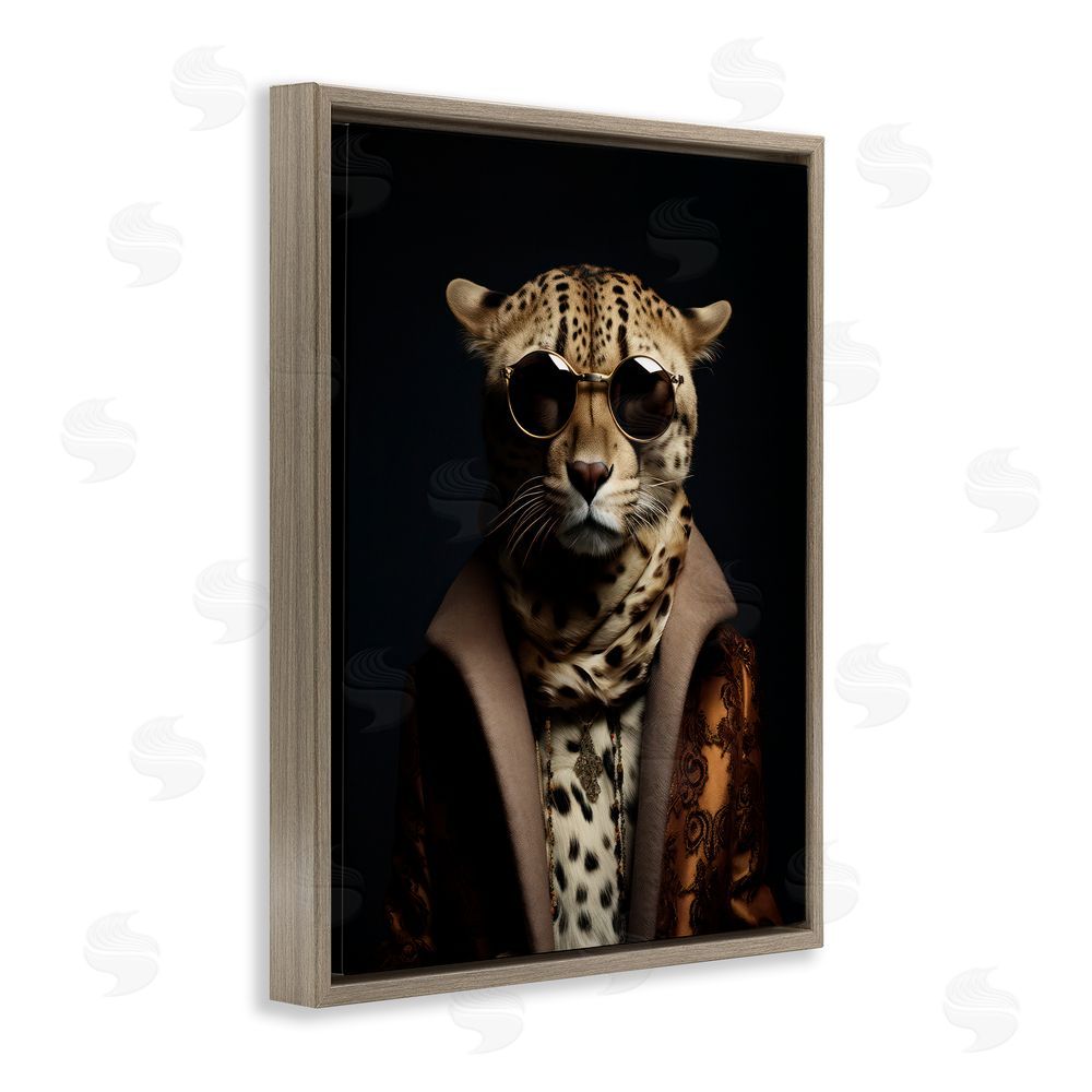 Andrea Haase Luxury Cat Couture Brown Floating Frame Canvas Wall Art