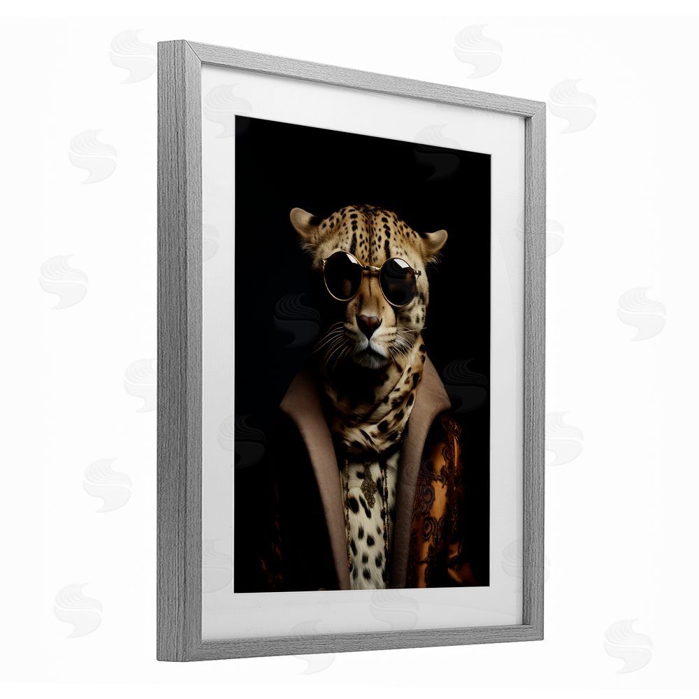 Andrea Haase Luxury Cat Couture Gray Framed Print Under Glass with Mat Wall Art