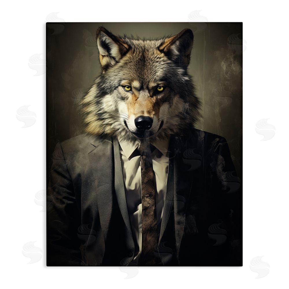 Ray Powers Fancy Wolf in Suit Stretched Canvas Wall Art