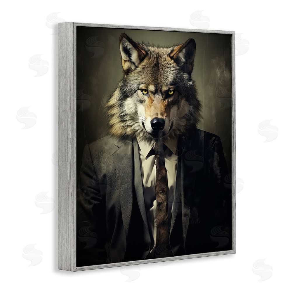 Ray Powers Fancy Wolf in Suit Gray Framed Giclee Wall Art Print