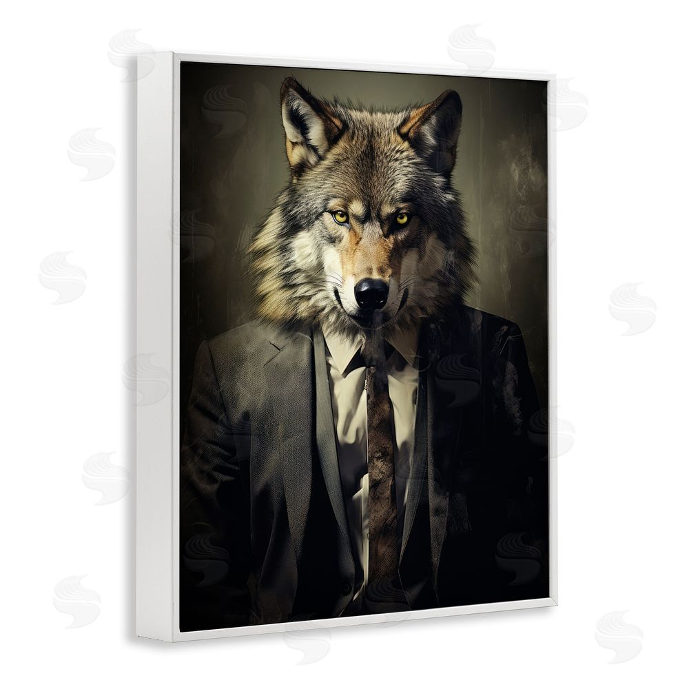 Ray Powers Fancy Wolf in Suit White Framed Giclee Wall Art Print