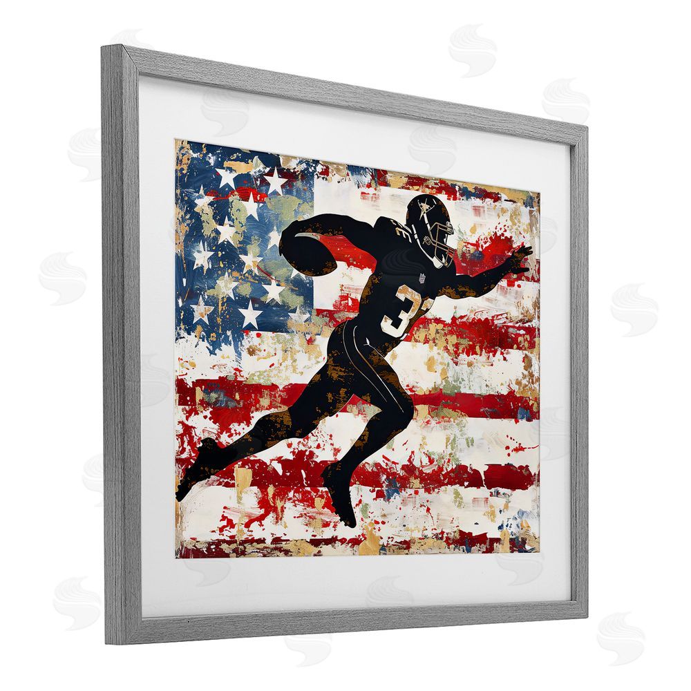 Ray Powers Gridiron Glory Player Gray Framed Print Under Glass with Mat Wall Art