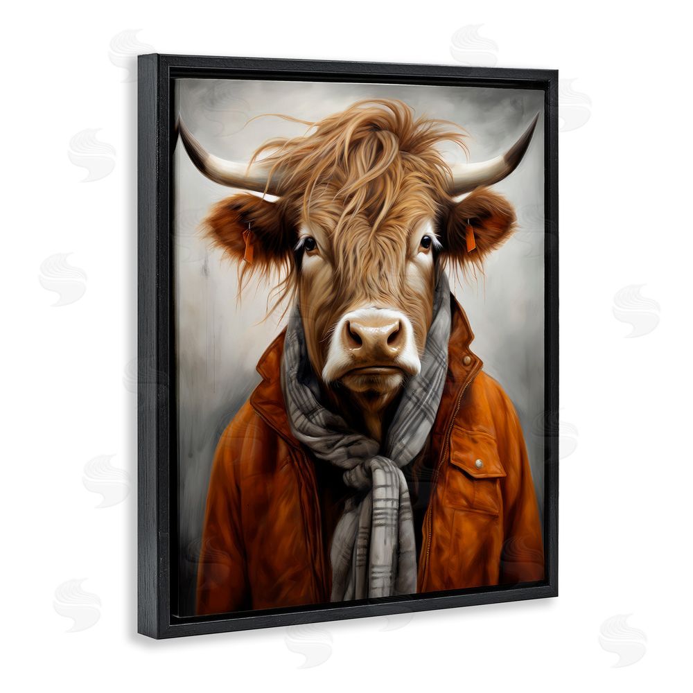 Ray Powers Buster Bull Horn Portrait Black Floating Frame Canvas Wall Art Print