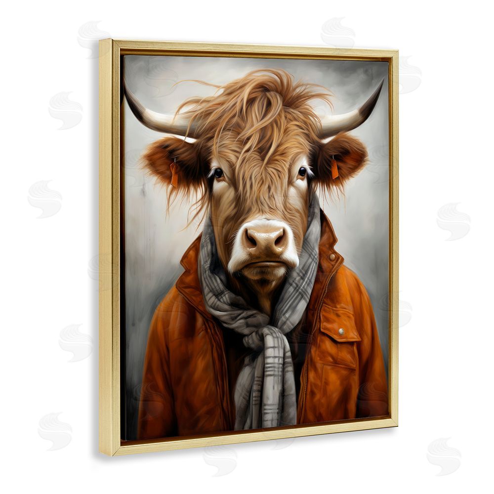 Ray Powers Buster Bull Horn Portrait Gold Floating Frame Canvas Wall Art Print
