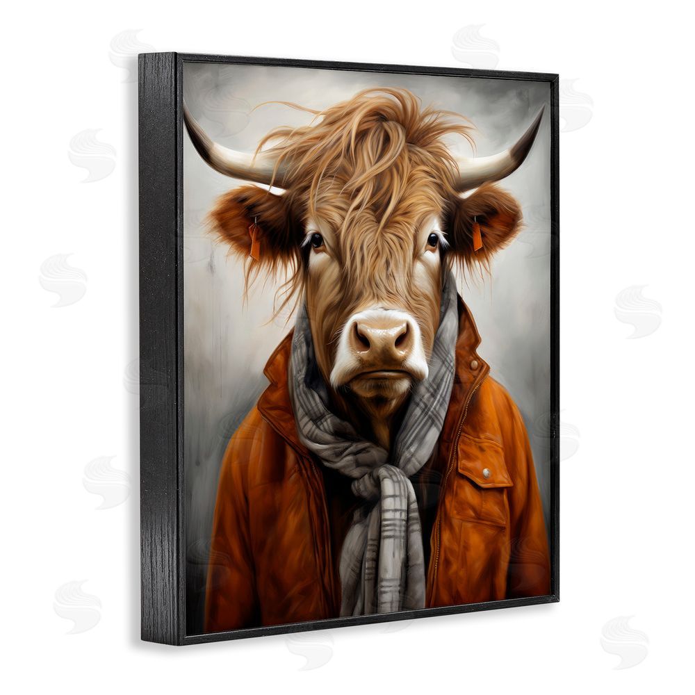 Ray Powers Buster Bull Horn Portrait Black Framed Giclee Wall Art Print