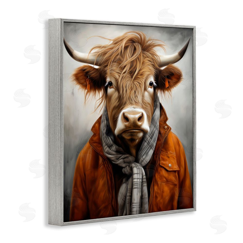 Ray Powers Buster Bull Horn Portrait Gray Framed Giclee Wall Art Print