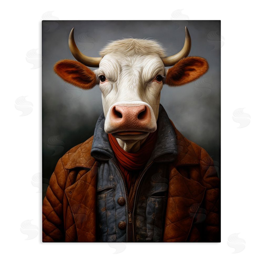 Ray Powers Chianina Style Cow Stretched Canvas Wall Art Print