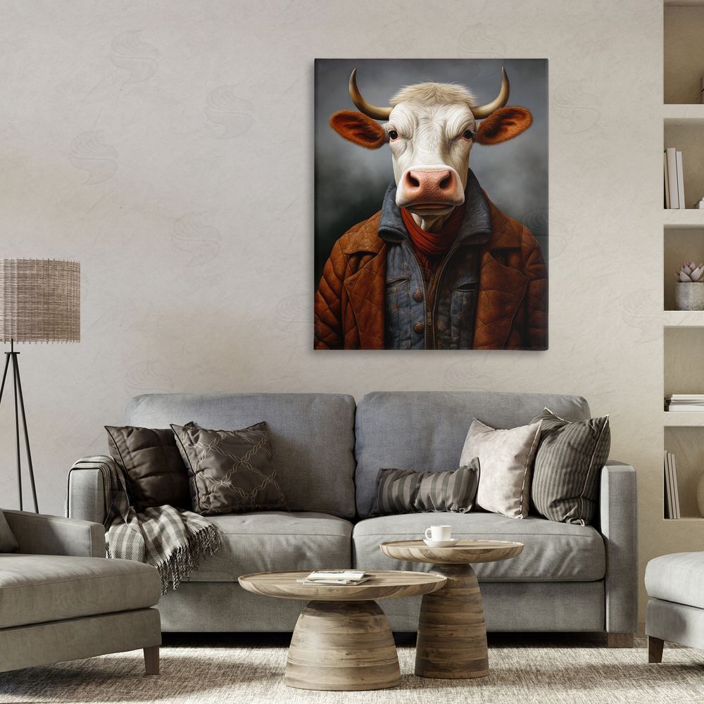 Ray Powers Chianina Style Cow Stretched Canvas Wall Art in Room