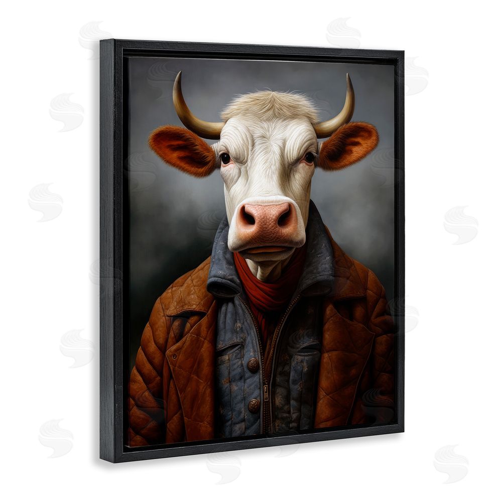 Ray Powers Chianina Style Cow Black Floating Frame Canvas Wall Art Print