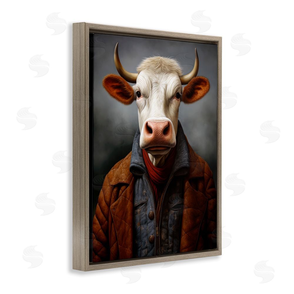 Ray Powers Chianina Style Cow Brown Floating Frame Canvas Wall Art Print