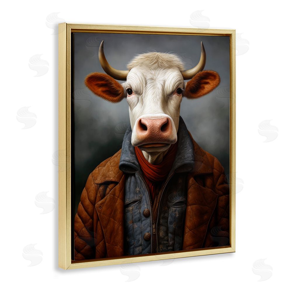 Ray Powers Chianina Style Cow Gold Floating Frame Canvas Wall Art Print