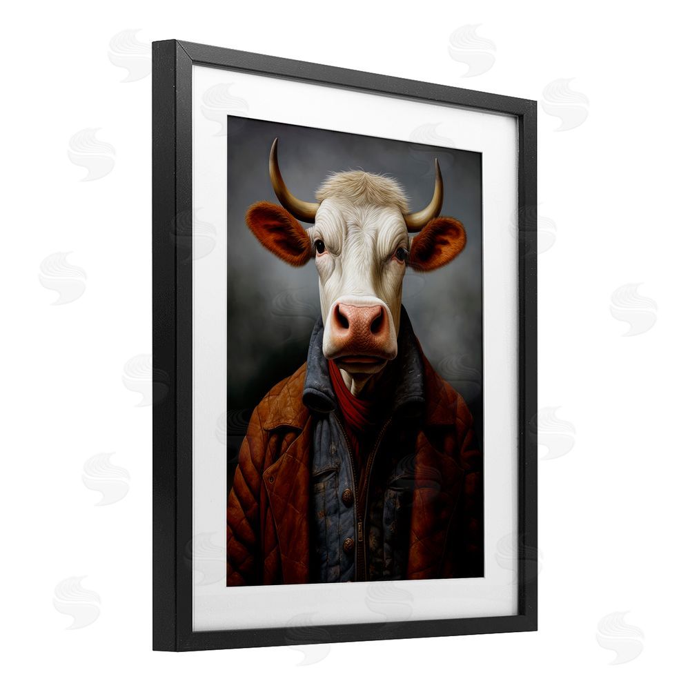 Ray Powers Chianina Style Cow Black Framed Print Under Glass Wall Art