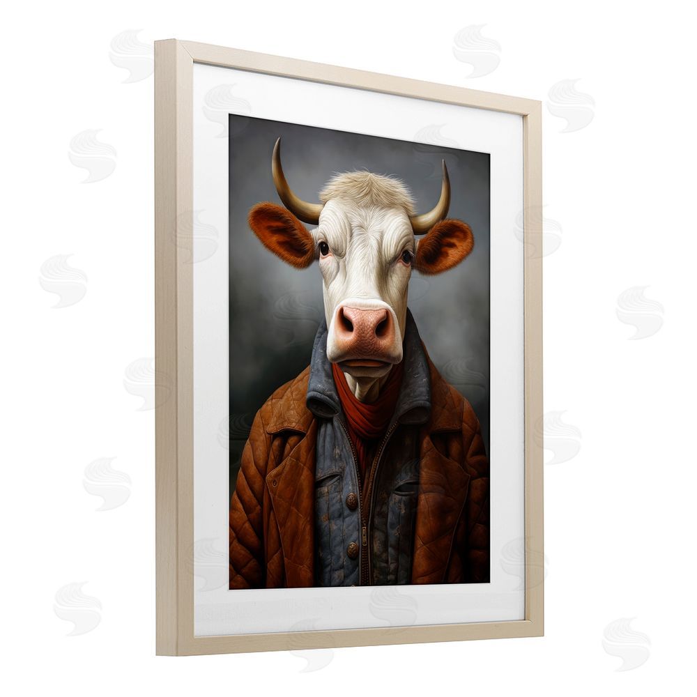 Ray Powers Chianina Style Cow Birch Framed Print Under Glass Wall Art