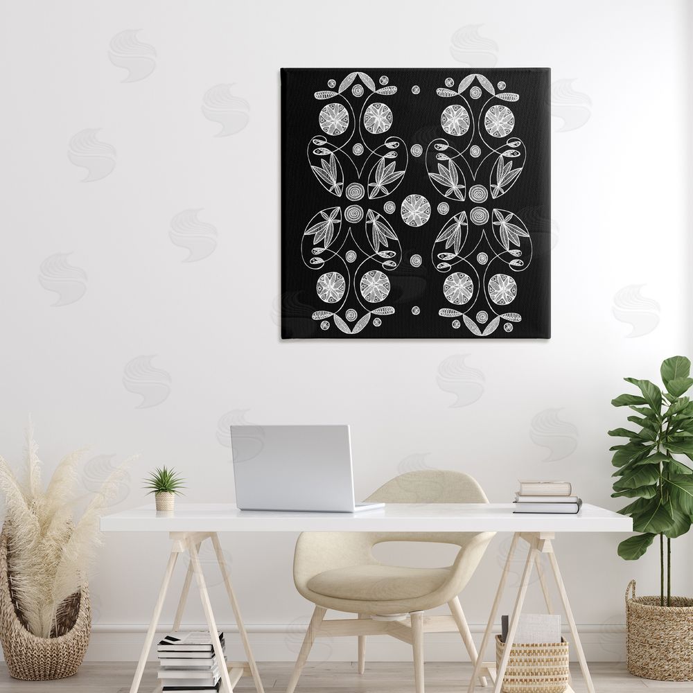 El Perkin Symmetrical Flower-Like Patterns Stretched Canvas Wall Art Print in Room