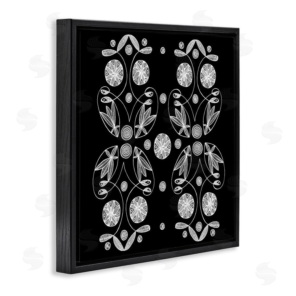 El Perkin Symmetrical Flower-Like Patterns Black Floating Frame Canvas Wall Art Print