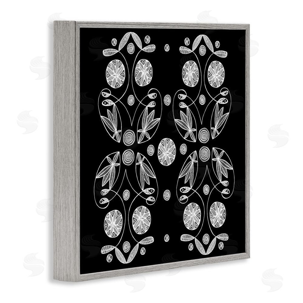 El Perkin Symmetrical Flower-Like Patterns Gray Framed Giclee Wall Art Print