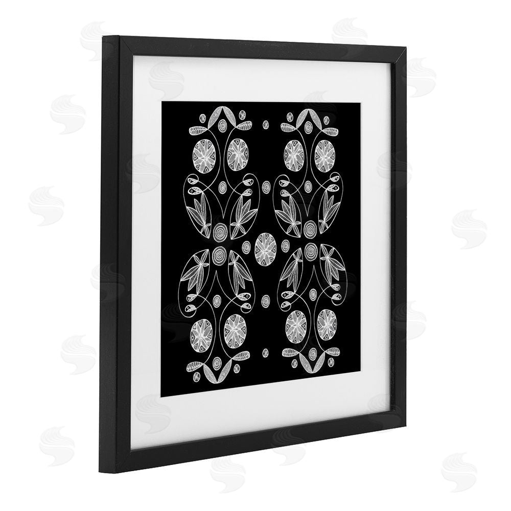 El Perkin Symmetrical Flower-Like Patterns Black Framed Print Under Glass Wall Art