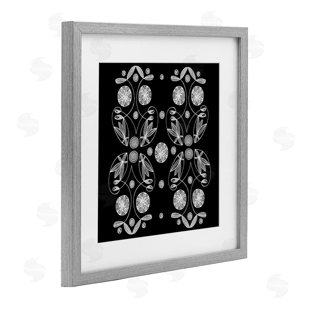El Perkin Symmetrical Flower-Like Patterns Gray Framed Print Under Glass Wall Art