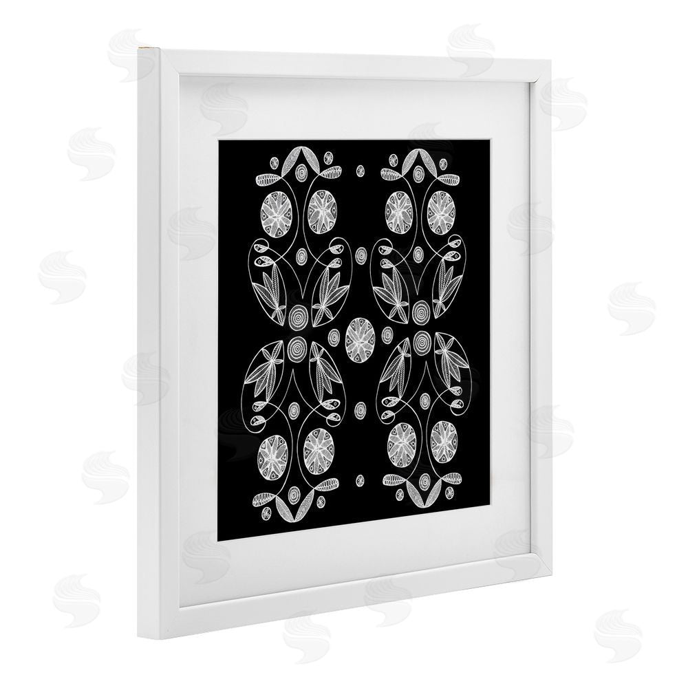 El Perkin Symmetrical Flower-Like Patterns White Framed Print Under Glass Wall Art