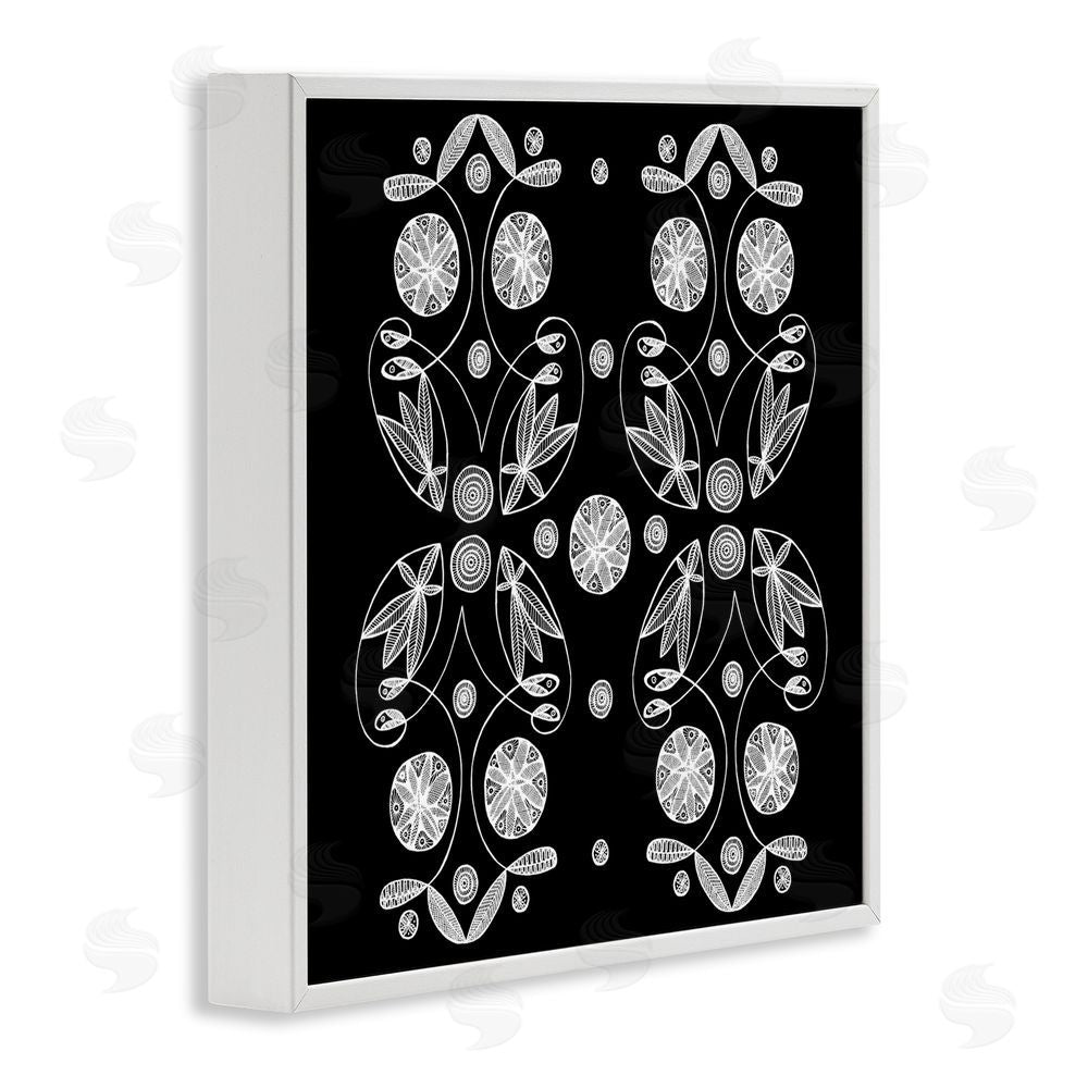El Perkin Symmetrical Flower-Like Patterns White Framed Giclee Wall Art Print
