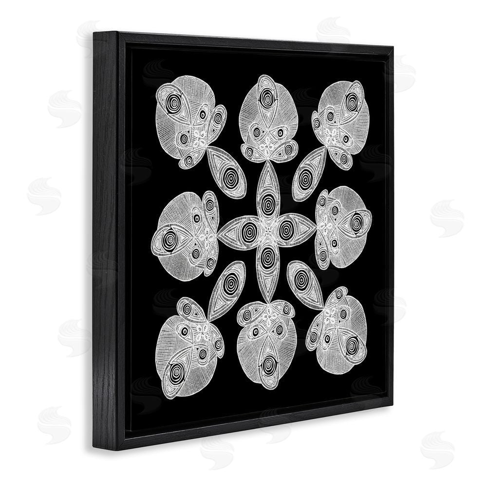 El Perkin Fractal Symmetry in Monochrome Black Floating Frame Canvas Wall Art