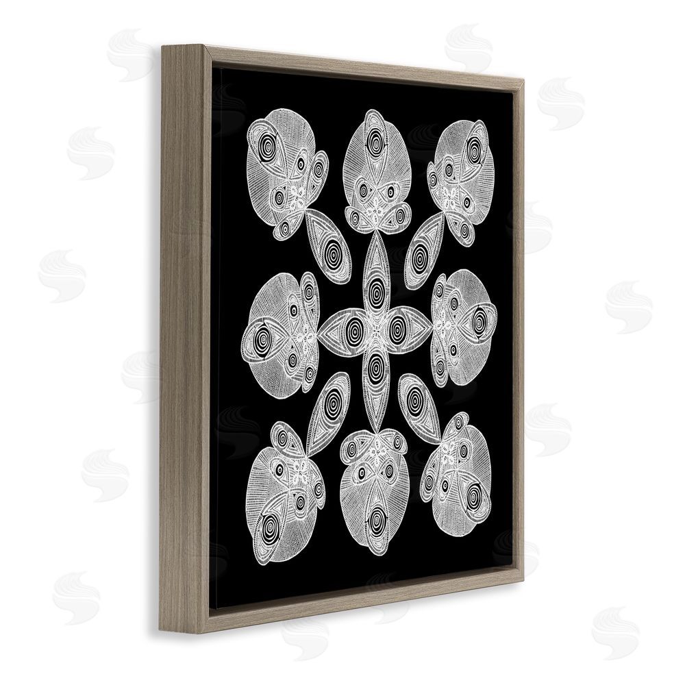 El Perkin Fractal Symmetry in Monochrome Brown Floating Frame Canvas Wall Art