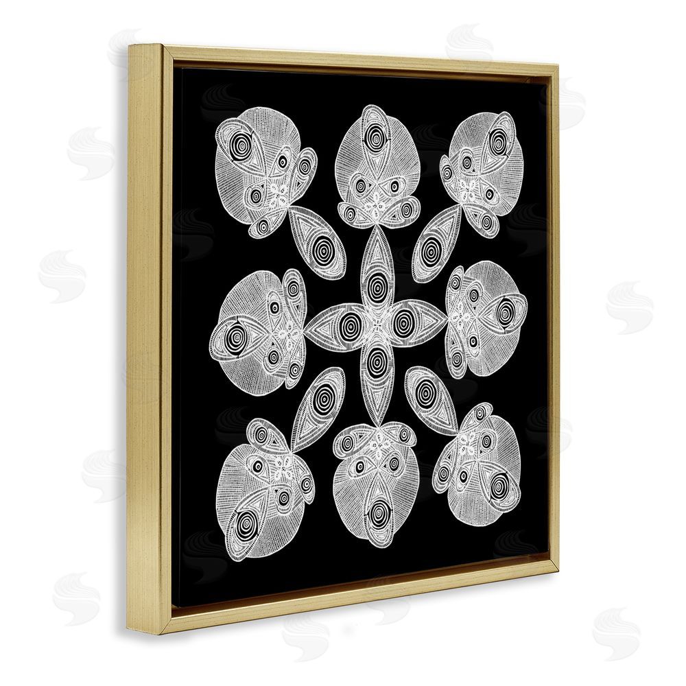 El Perkin Fractal Symmetry in Monochrome Gold Floating Frame Canvas Wall Art