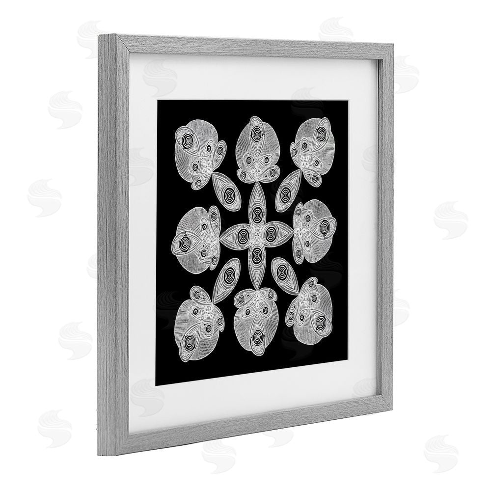 El Perkin Fractal Symmetry in Monochrome Gray Framed Print Under Glass with Mat Wall Art
