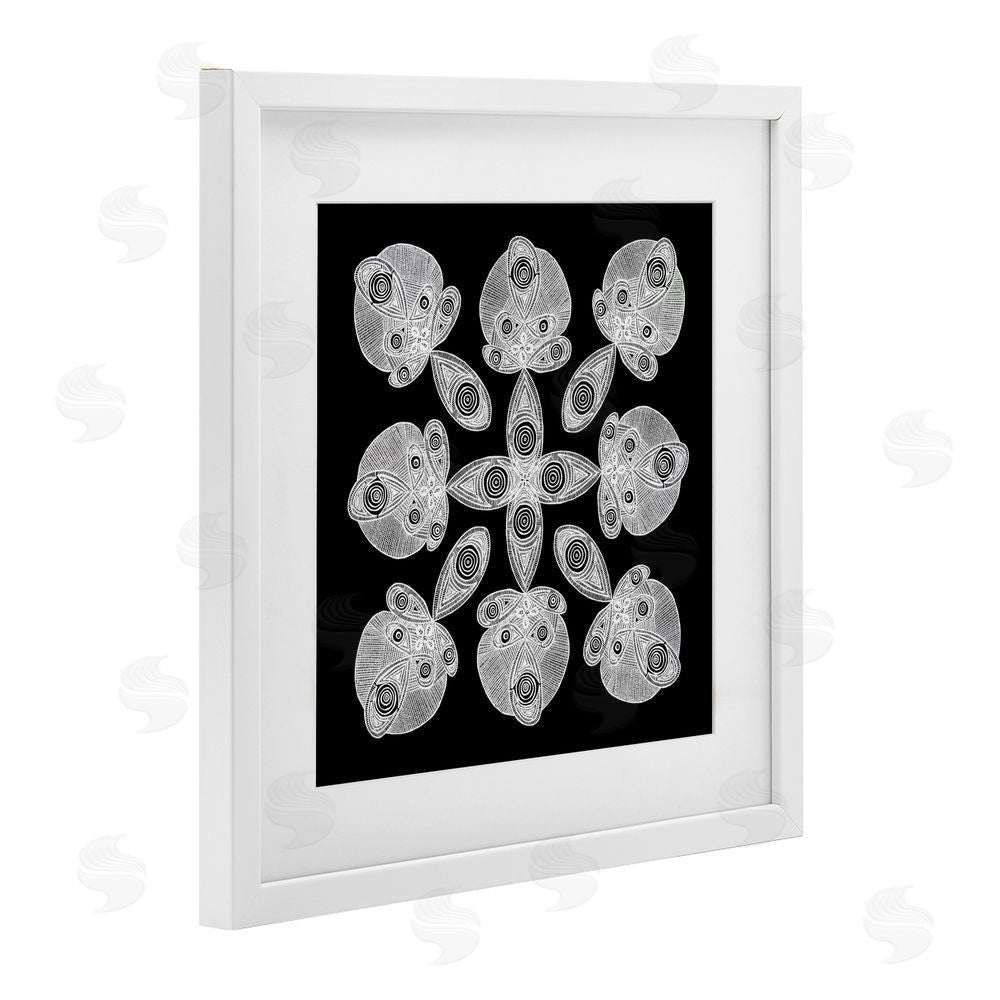 El Perkin Fractal Symmetry in Monochrome White Framed Print Under Glass with Mat Wall Art
