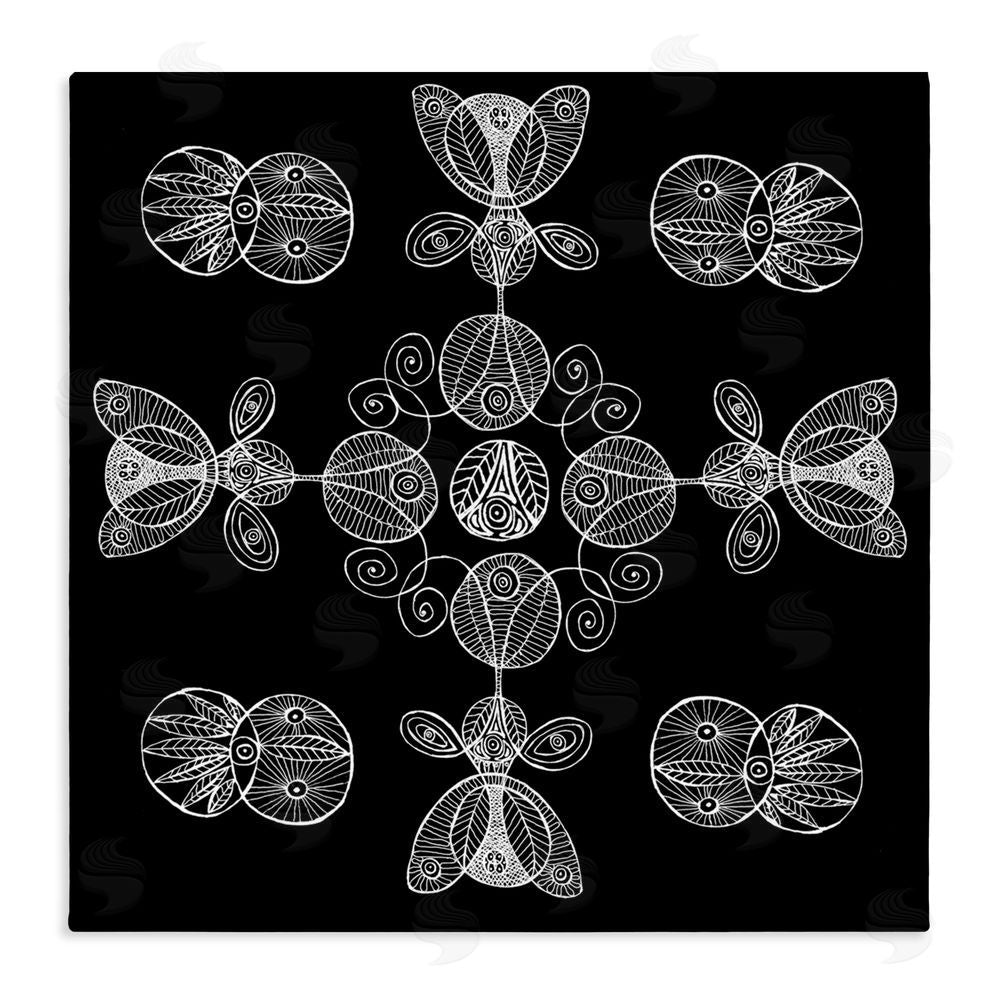 El Perkin Black & White Elemental Fractals Stretched Canvas Wall Art Print