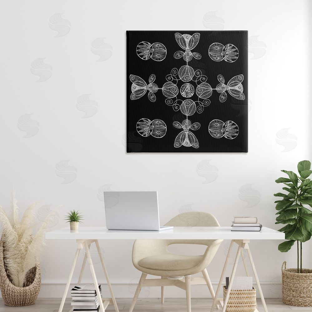 El Perkin Black & White Elemental Fractals Stretched Canvas Wall Art in Room