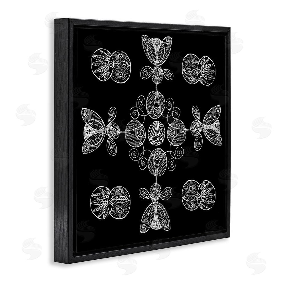 El Perkin Black & White Elemental Fractals Black Floating Frame Canvas Wall Art Print