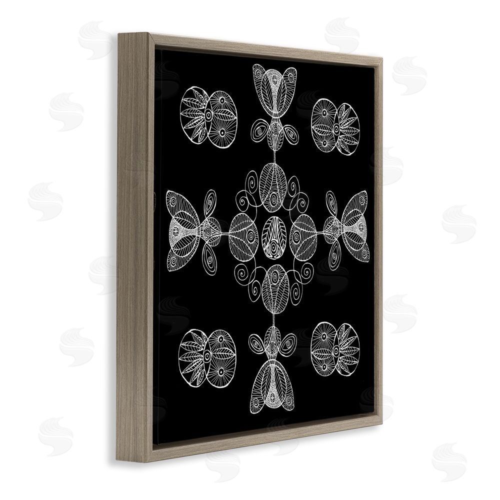 El Perkin Black & White Elemental Fractals Brown Floating Frame Canvas Wall Art Print