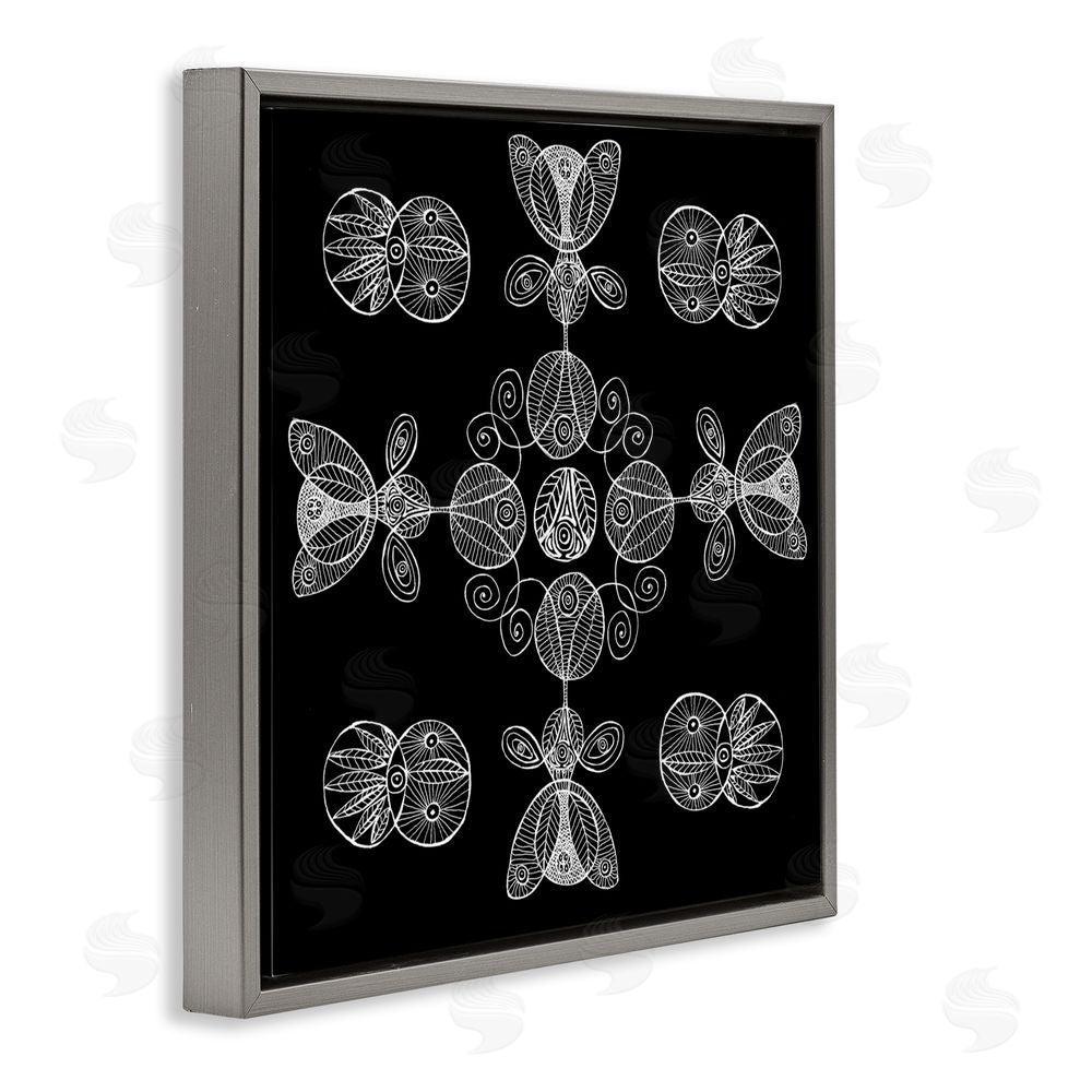 El Perkin Black & White Elemental Fractals Gray Floating Frame Canvas Wall Art Print