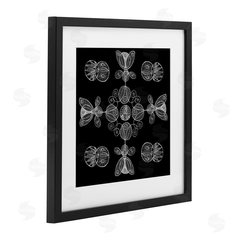 El Perkin Black & White Elemental Fractals Black Framed Print Under Glass Wall Art