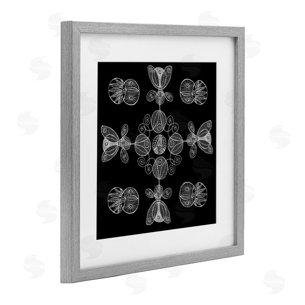 El Perkin Black & White Elemental Fractals Gray Framed Print Under Glass Wall Art