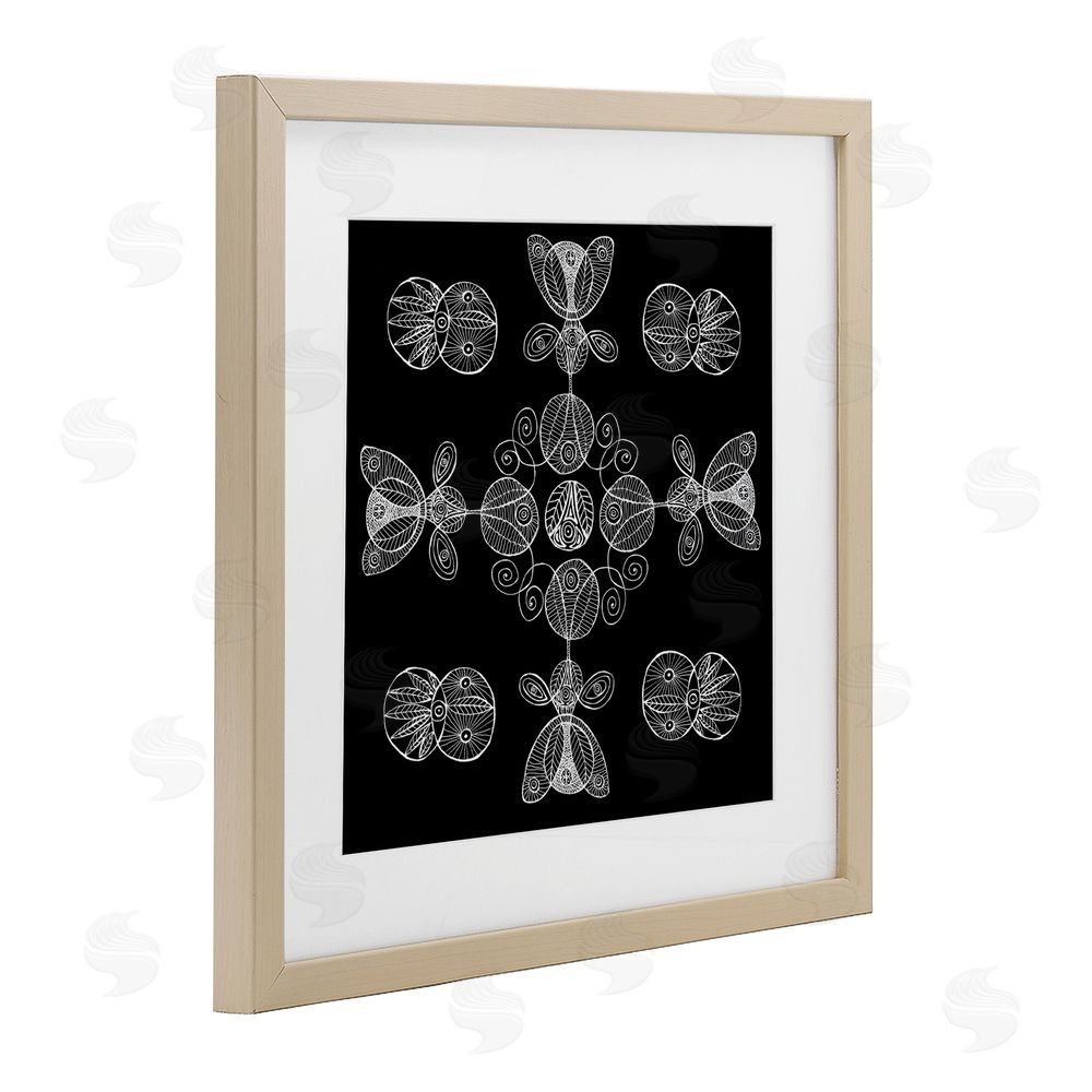 El Perkin Black & White Elemental Fractals Birch Framed Print Under Glass Wall Art