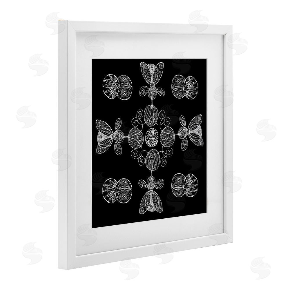 El Perkin Black & White Elemental Fractals White Framed Print Under Glass Wall Art