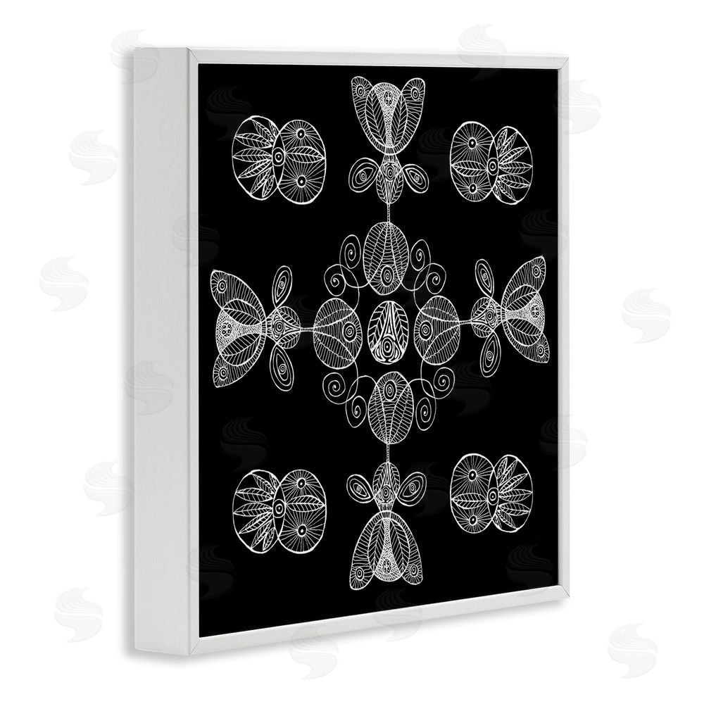 El Perkin Black & White Elemental Fractals White Framed Giclee Wall Art Print