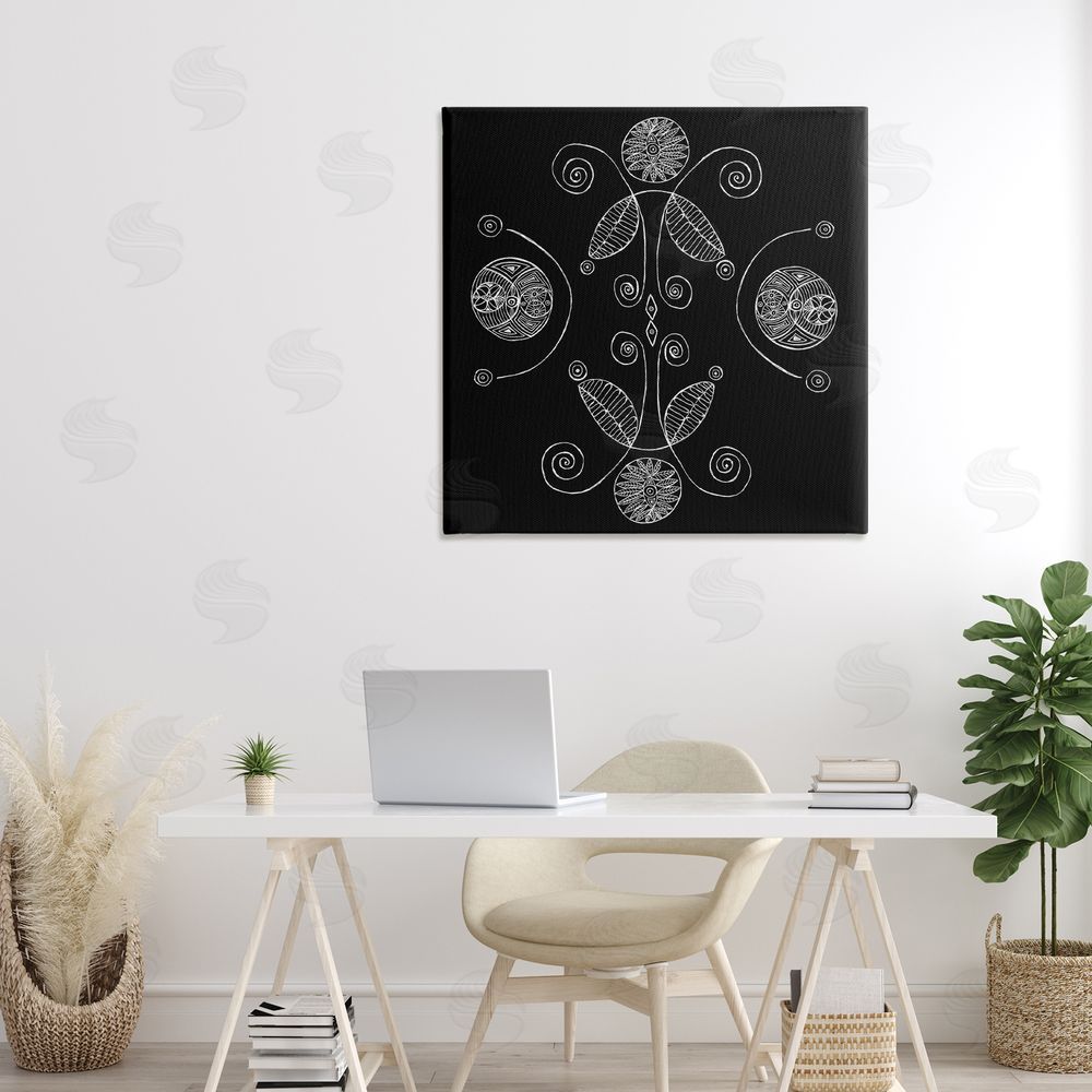 El Perkin Curved Fractals & Leaves Stretched Canvas Wall Art Print in Room
