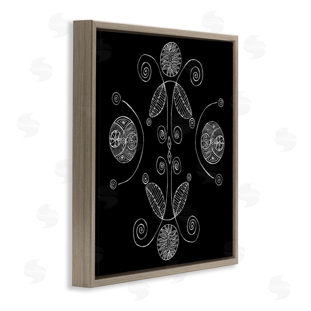 El Perkin Curved Fractals & Leaves Brown Floating Frame Wall Art Print