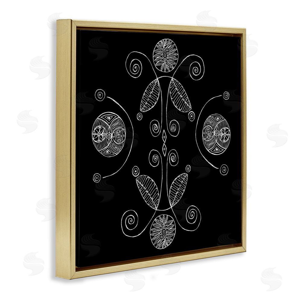 El Perkin Curved Fractals & Leaves Gold Floating Frame Wall Art Print