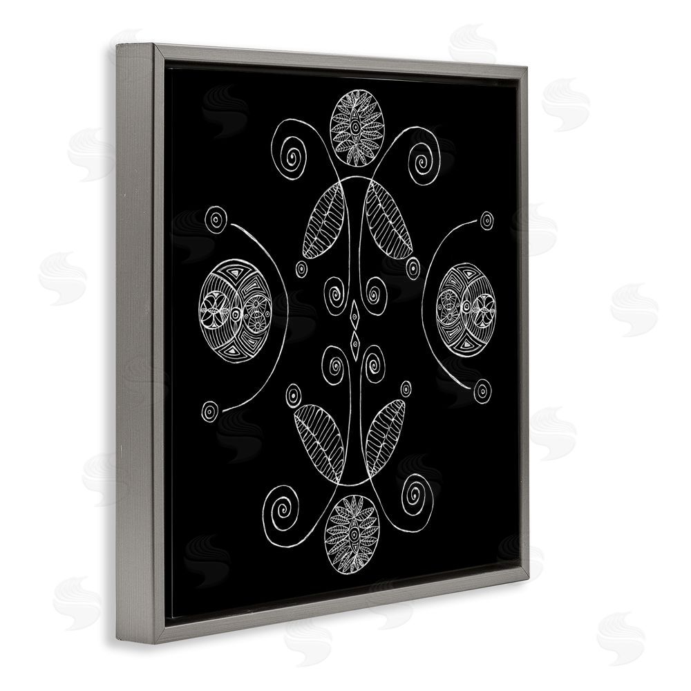 El Perkin Curved Fractals & Leaves Gray Floating Frame Wall Art Print