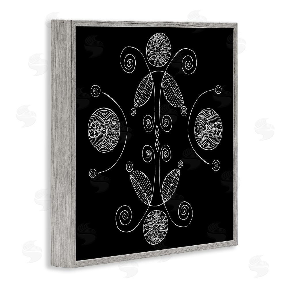 El Perkin Curved Fractals & Leaves Gray Framed Giclee Wall Art Print
