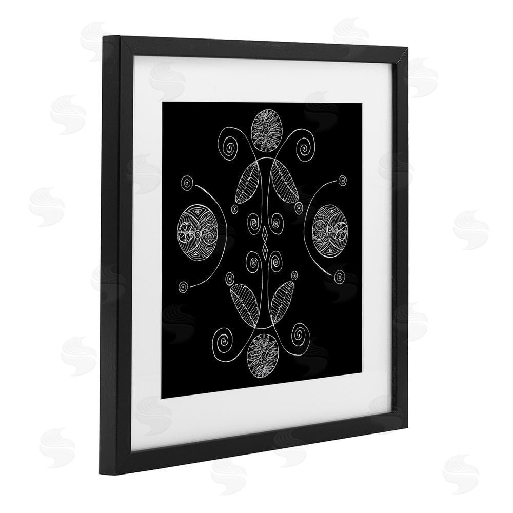 El Perkin Curved Fractals & Leaves Black Framed Print Under Glass Wall Art
