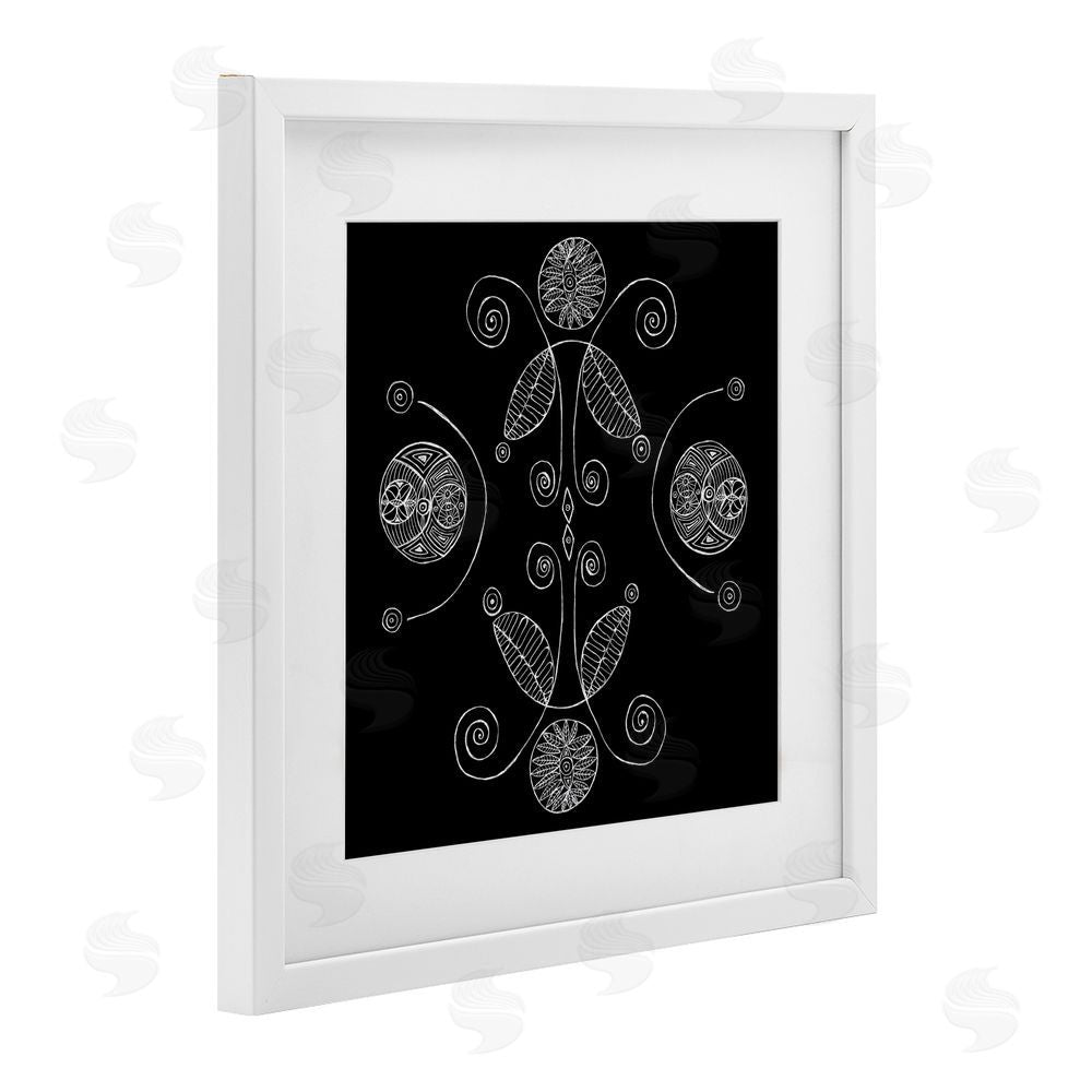 El Perkin Curved Fractals & Leaves White Framed Print Under Glass Wall Art