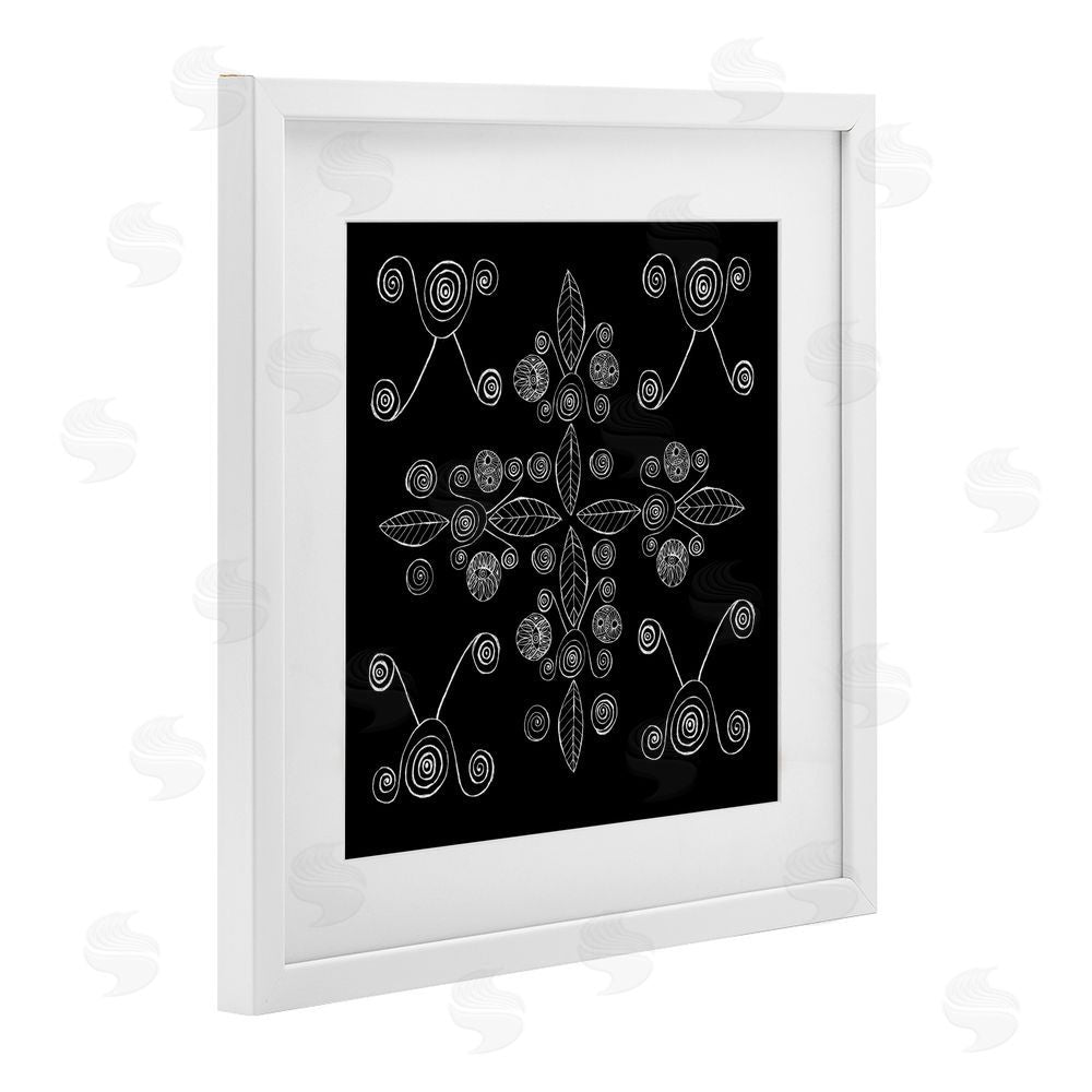 El Perkin Geometrics & Leaf Fractals White Framed Print Under Glass with Mat Wall Art
