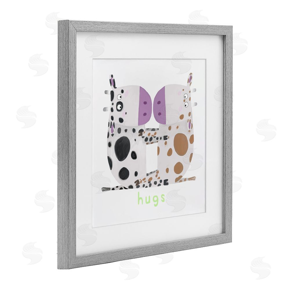 Carla Daly Cow Hugs Symmetry Gray Framed Print Under Glass Wall Art