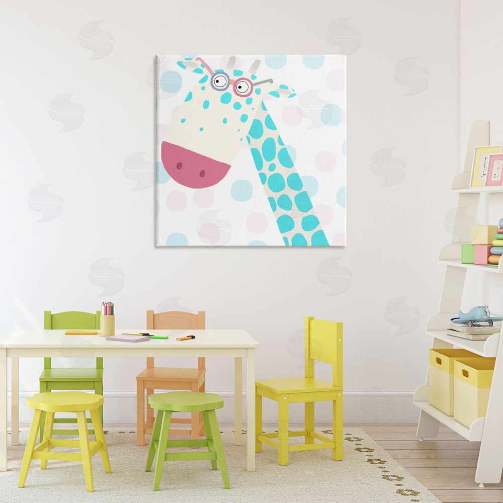 Carla Daly Electric Blue Giraffe Stretched Canvas Wall Art in Room